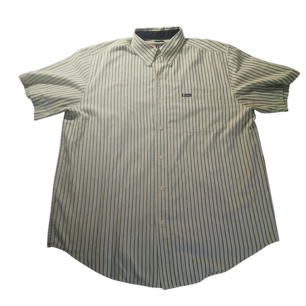 Chaps Easy Care Button Down‎ Striped Shirt Mens L Short Sleeve Classic Fit